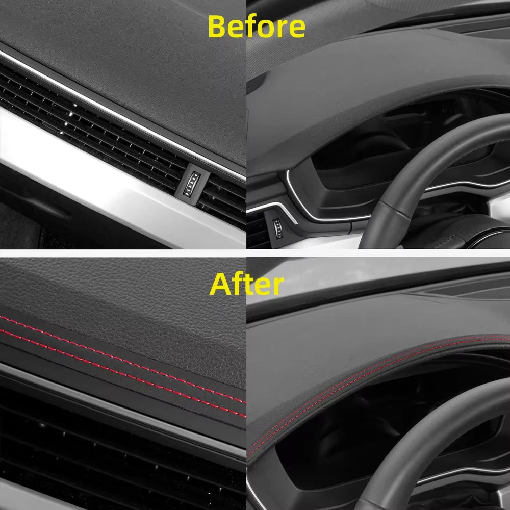 Red PU leather car trim braid, self-adhesive decorative strip for dashboard and door interior molding, universal fit by FanzyMarket.