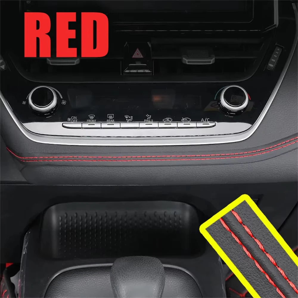 Red PU leather car trim braid, self-adhesive decorative strip for dashboard and door interior molding, universal fit.