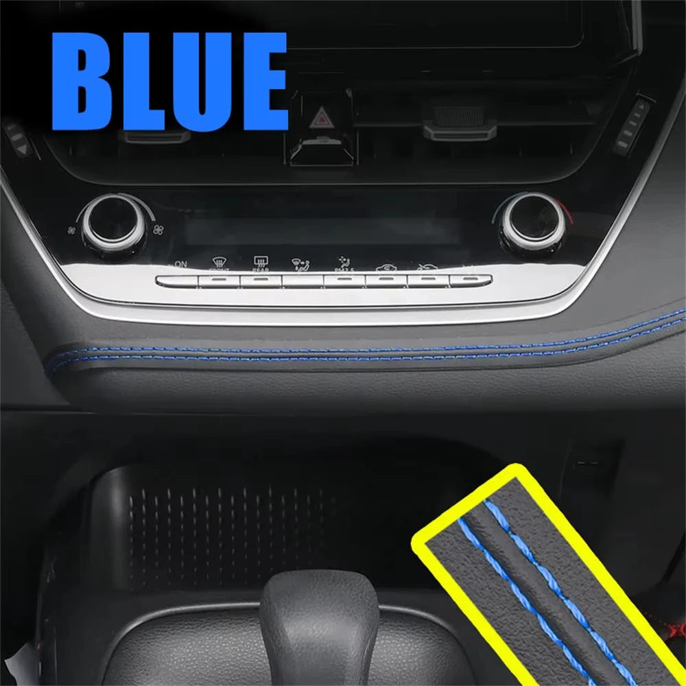 Red PU leather car trim braid, self-adhesive decorative strip for dashboard and door interior molding, universal fit.