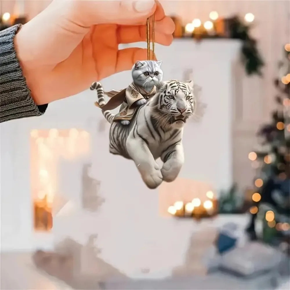 Cute cat-shaped rearview mirror ornament hanging inside a car, decorative accessory for auto interior from FanzyMarket.