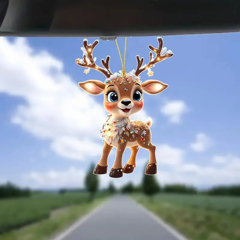 Cute cat-shaped rearview mirror ornament hanging inside a car, designed for car interior decor and auto accessories.