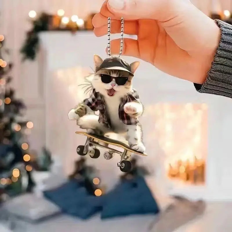 Cute cat-shaped rearview mirror ornament hanging inside a car, decorative accessory for auto interior from FanzyMarket.