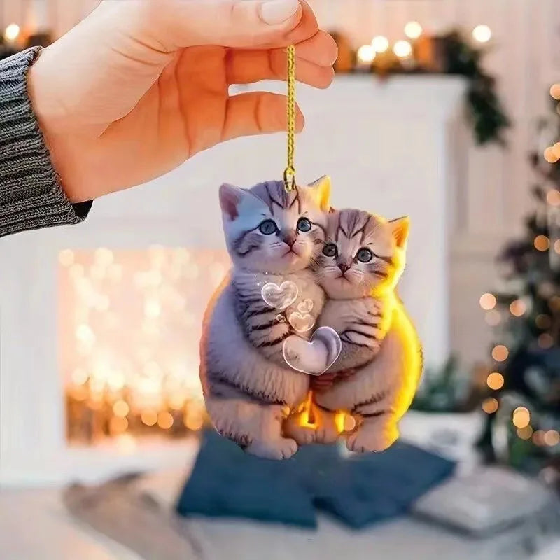 Cute cat-shaped rearview mirror ornament from FanzyMarket hanging inside a car, adding playful decor to auto interior.