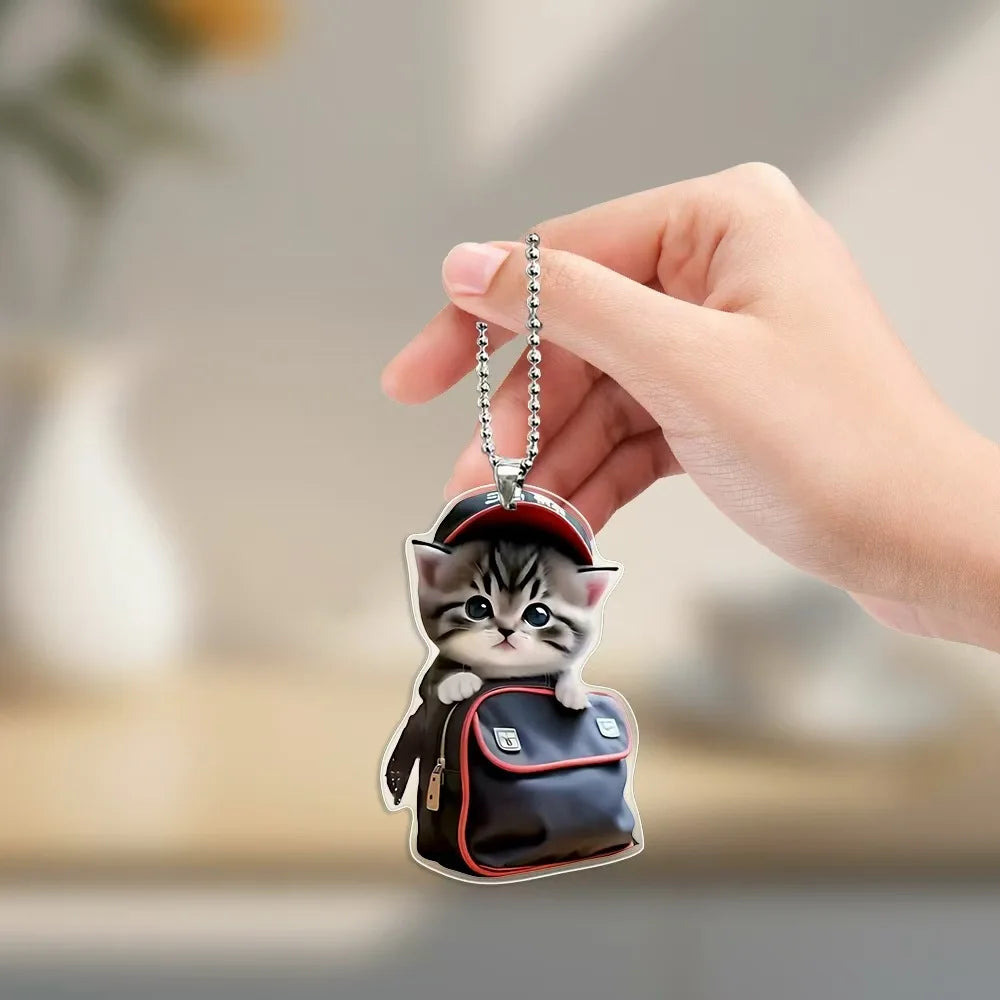 Cute cat-shaped rearview mirror ornament hanging inside a car, decorative pendant for auto interior from FanzyMarket