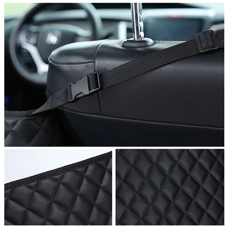 Leather car seat middle hanger organizer by FanzyMarket with large capacity, tissue and cup pockets, for auto interior storage.