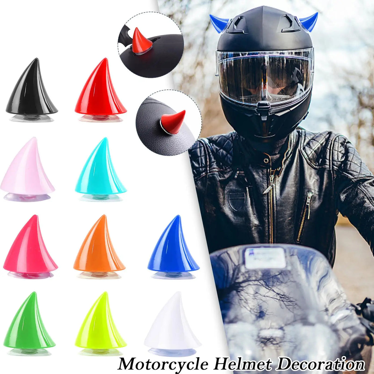 Rubber devil horn helmet sticker with suction cup for motorcycle and bicycle helmets, removable motorcycle gear decor by FanzyMarket