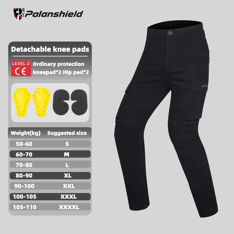 FanzyMarket motorcycle riding pants in black with detachable armor, anti-fall and tear-resistant, retro off-road all-season gear.