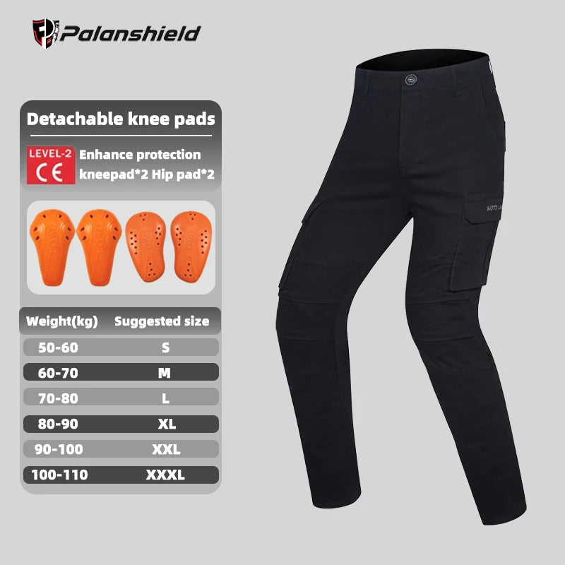 FanzyMarket motorcycle riding pants in black with detachable armor, anti-fall and tear-resistant, retro off-road all-season gear.