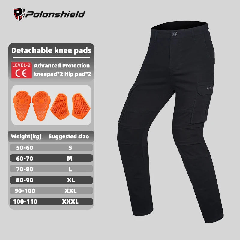 FanzyMarket motorcycle riding pants with detachable armor, black anti-fall, tear-resistant off-road gear for all seasons.