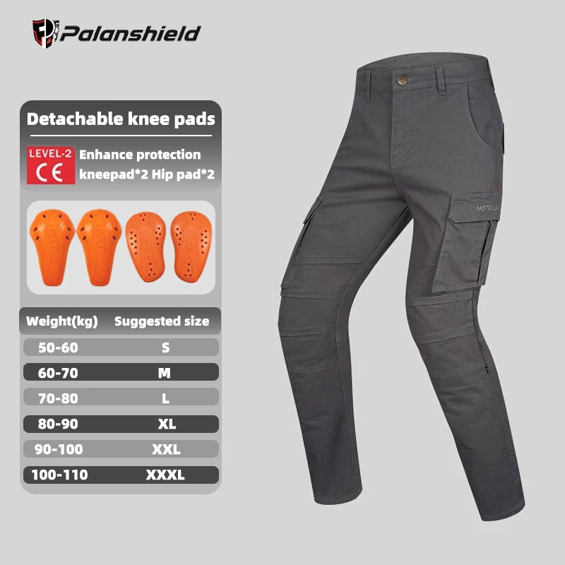 FanzyMarket motorcycle riding pants in black with detachable armor, designed for off-road, all-season, anti-fall, and anti-tear protection.