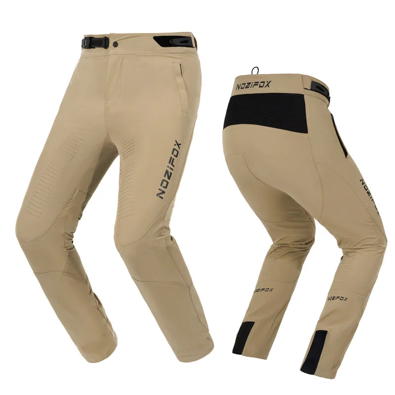 Black men's motocross racing pants by FanzyMarket, designed for MTB, BMX, ATV, and downhill dirt biking, with reinforced knee areas.
