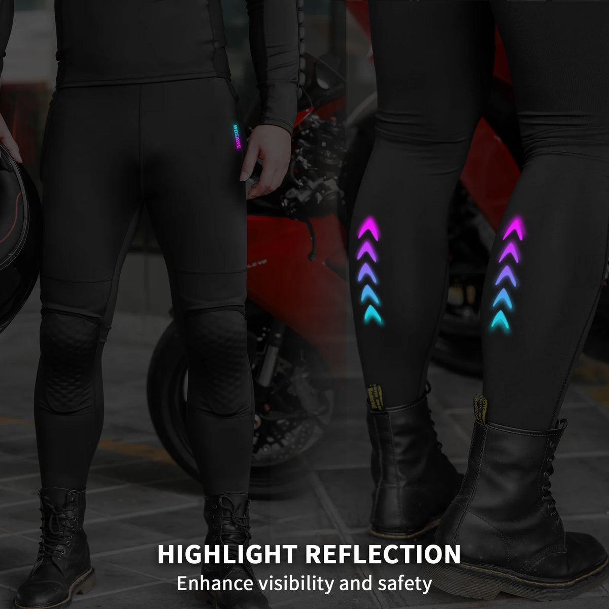 Men's black CE-certified motorcycle pants with detachable knee and hip pads, breathable motocross off-road cycling gear.