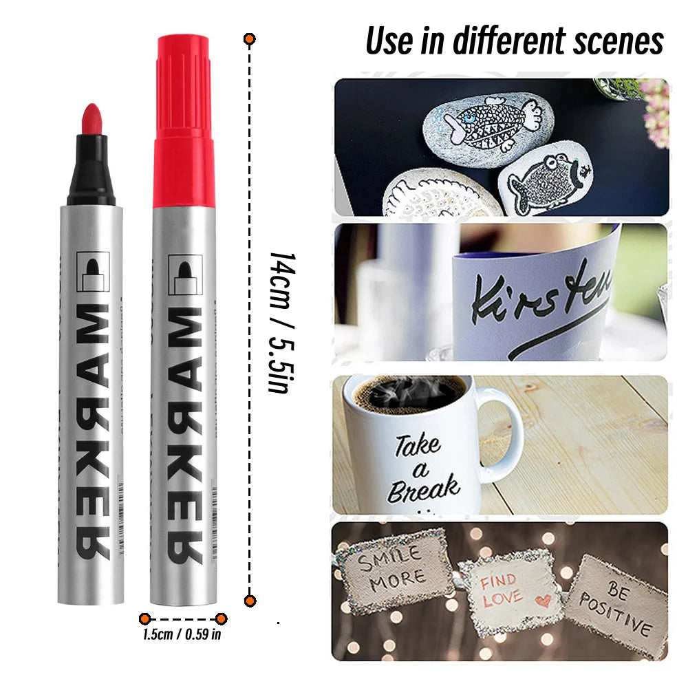 FanzyMarket waterproof black permanent paint marker for tires, metal, and glass, quick-dry oil-based auto and moto exterior pen
