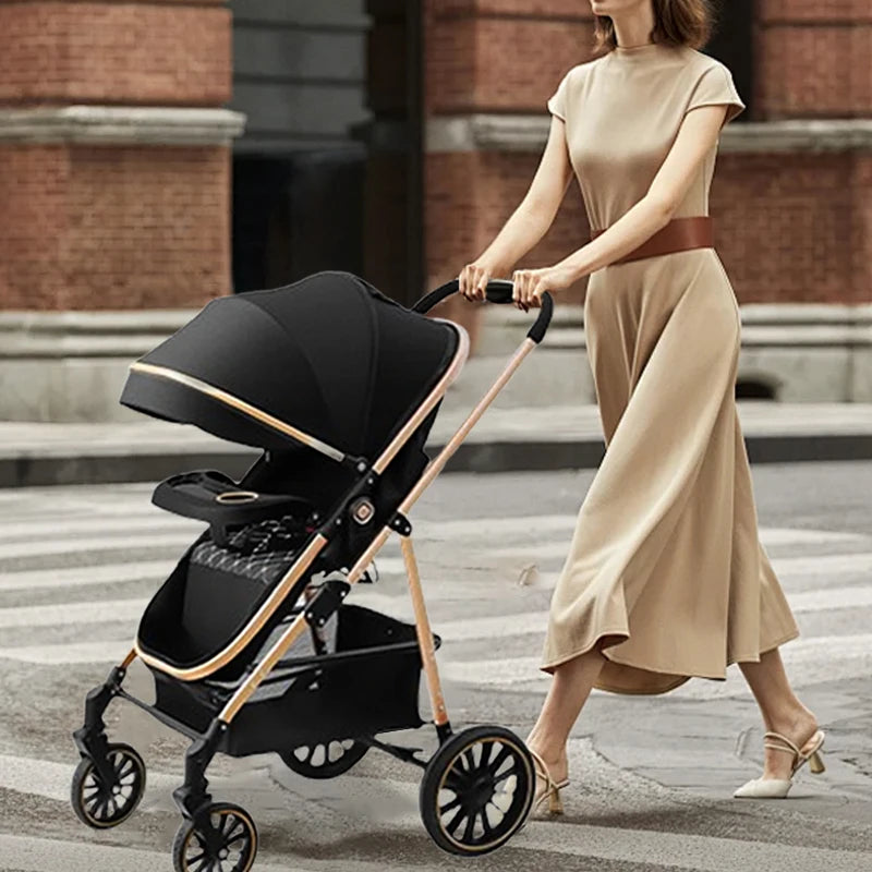 FanzyMarket 3-in-1 luxury baby stroller with foldable design, aluminum frame, reversible seat, suitable for newborns.