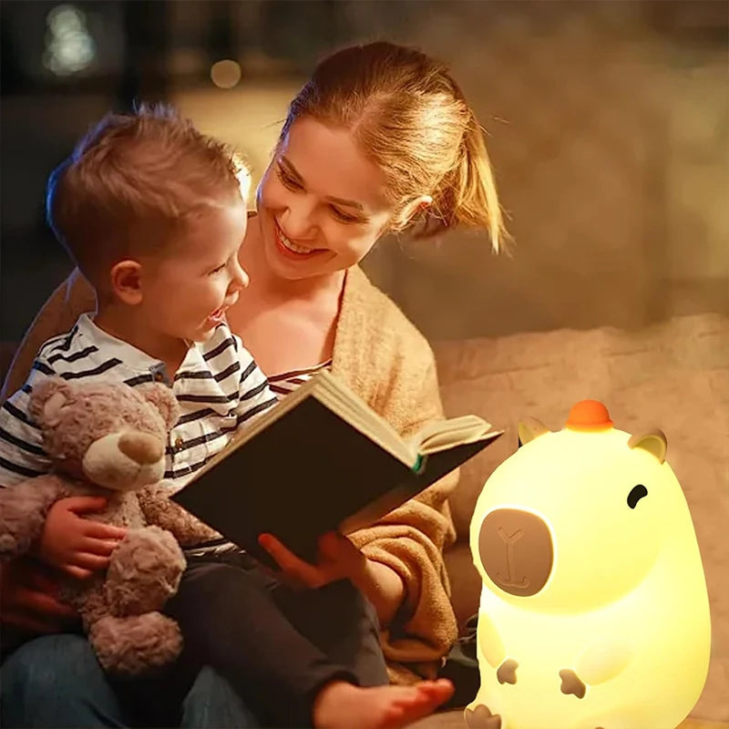 FanzyMarket Capybara silicone night light for nursery, rechargeable USB touch bedside lamp for babies and kids.