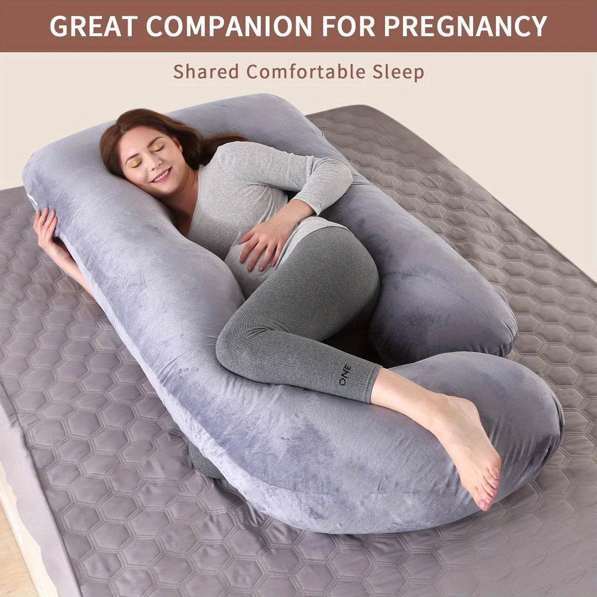 FanzyMarket detachable G-shaped maternity pillow in crystal velvet, pregnancy support cushion for side sleeping, 36x28x14 cm.