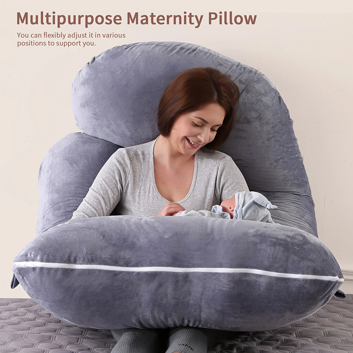 FanzyMarket G-shaped maternity pillow in crystal velvet, 36x28x14 cm, supports side sleeping during pregnancy.