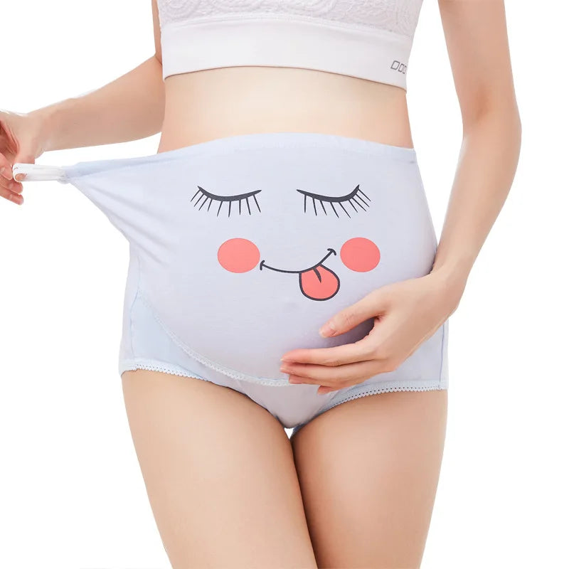 Blue high-waist cotton maternity panties by FanzyMarket, designed for pregnant women with abdominal support and comfort.