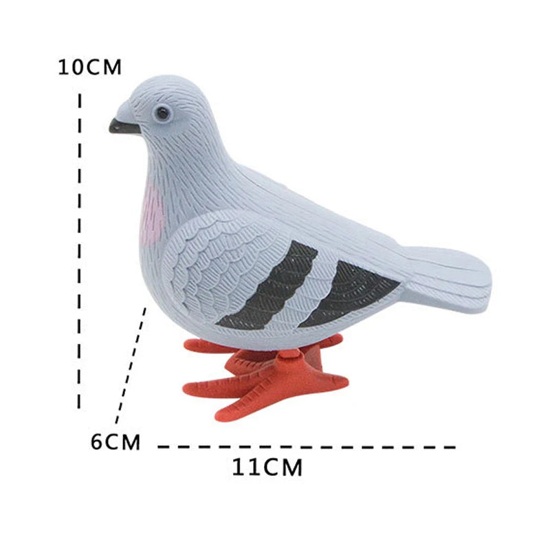 Wind-up jumping pigeon toy by FanzyMarket, a wooden pull-back clockwork animal for kids aged 2-4, perfect for learning and play.