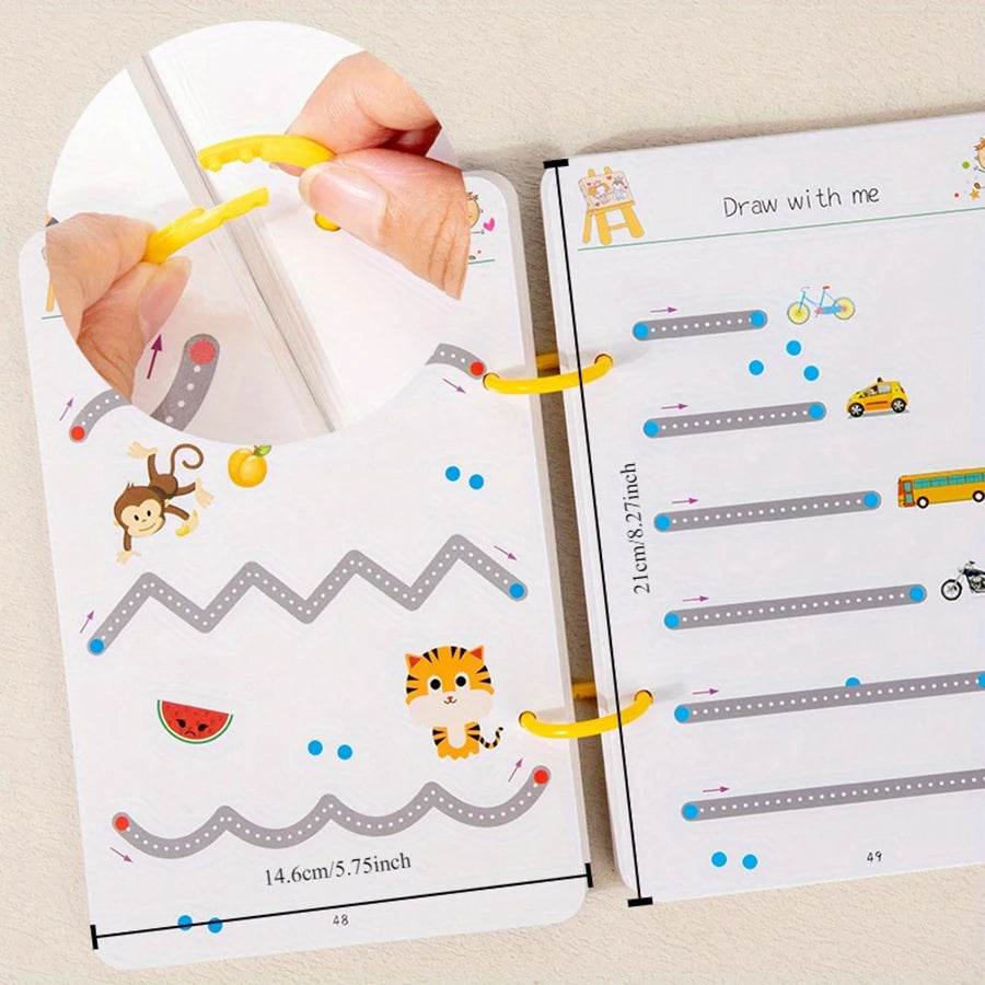 FanzyMarket toddler pen control tracing workbook for kids ages 3-14, reusable writing and drawing practice book.