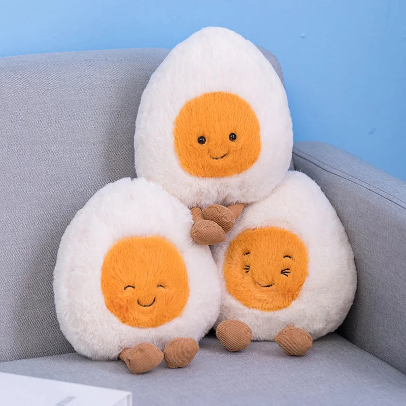 Cute cartoon egg and toast plush pillow from FanzyMarket, soft breakfast-themed stuffed doll for kids and plush toy collection.