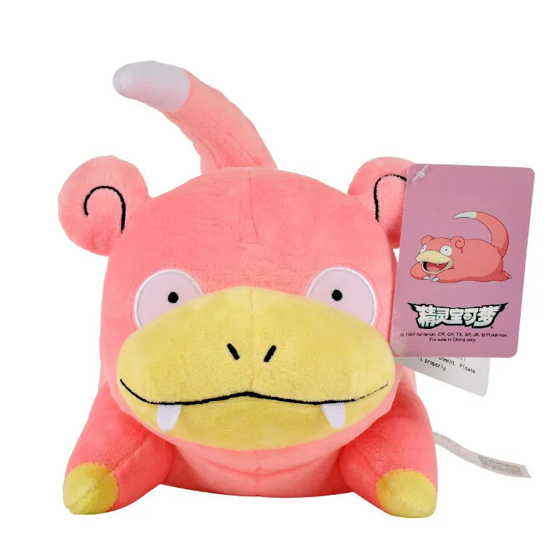 Colorful anime plush stuffed toys including Pikachu, Bulbasaur, Jigglypuff, Lapras, and Eevee in 6-12 inch sizes, soft dolls for kids