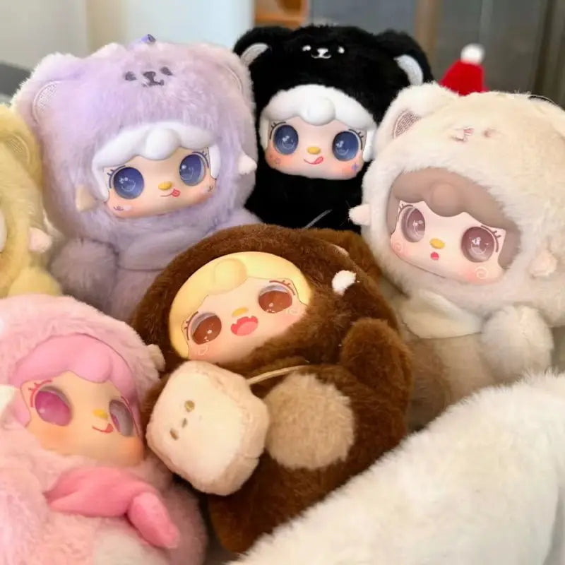 FanzyMarket plush bear blind box keychain featuring cute mini mystery doll backpack pendant, collectible plush toy for kids and teens.