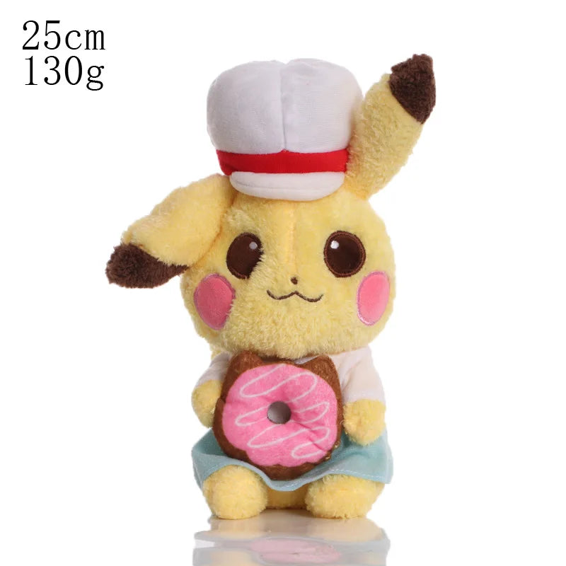 Colorful Pikachu & Friends plush stuffed animals including Pikachu, Charmander, Squirtle, Eevee, Gengar, and Snorlax.