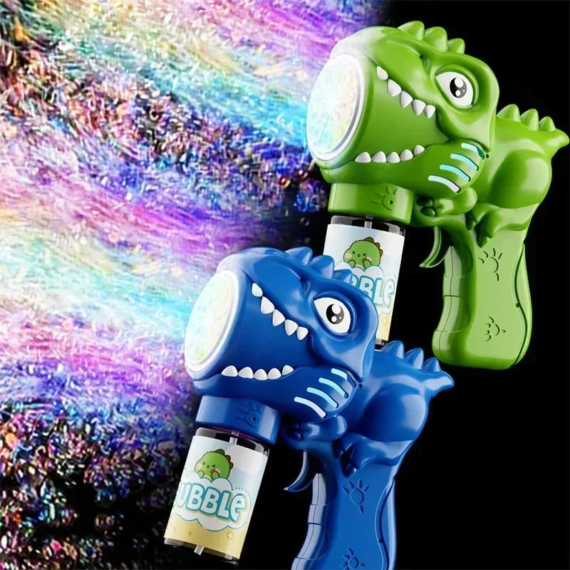 FanzyMarket 6-hole dinosaur bubble machine for kids, electric bubble gun with lights, fully automatic outdoor bubble blower for children.