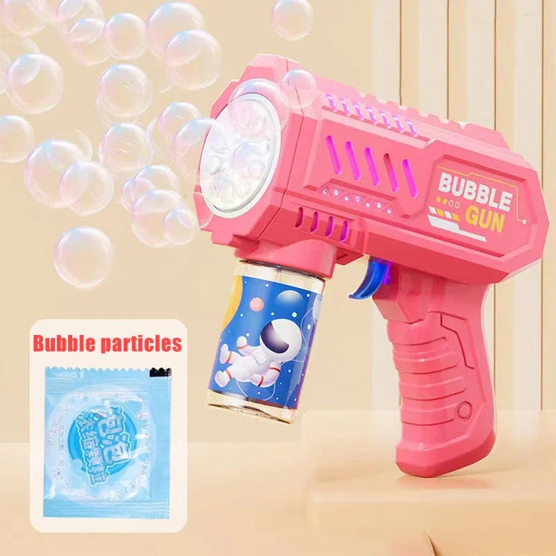 FanzyMarket 6-hole dinosaur bubble machine for kids, electric bubble gun with lights, fully automatic outdoor bubble blower.