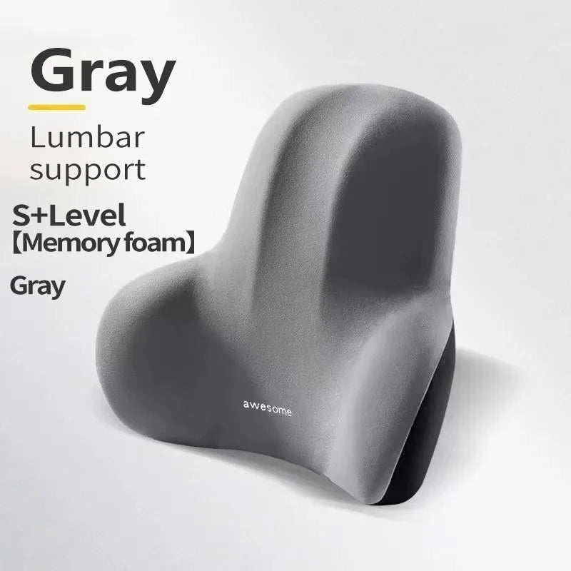 Blue FanzyMarket memory foam lumbar support pillow for car, office, and gaming chairs, providing postpartum back pain relief.