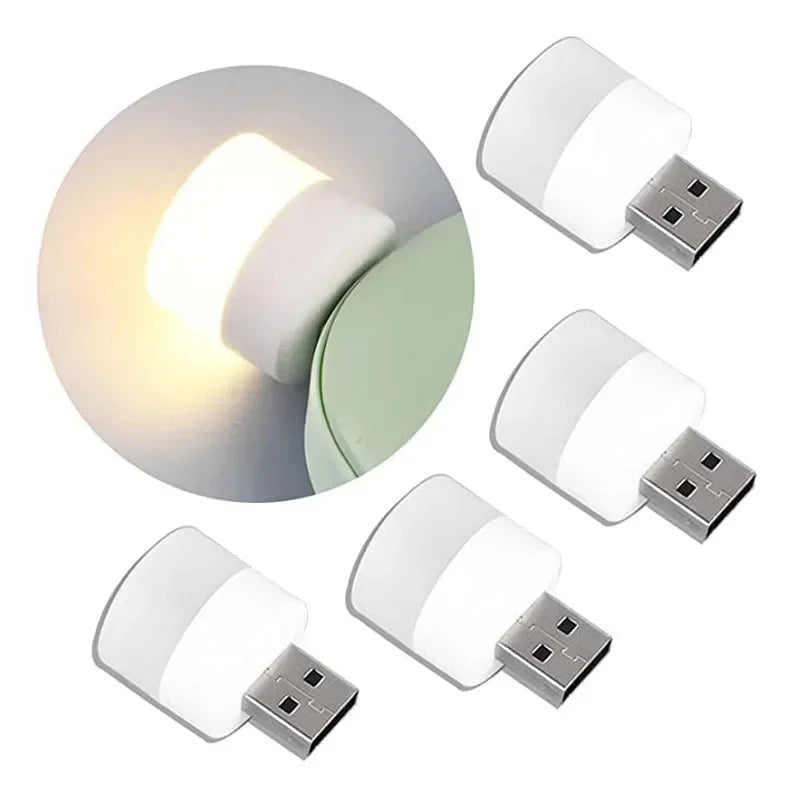 FanzyMarket mini USB LED night light in warm white, portable eye-protection reading lamp, pack of 1, 3, 5, or 10 for decor and lighting.