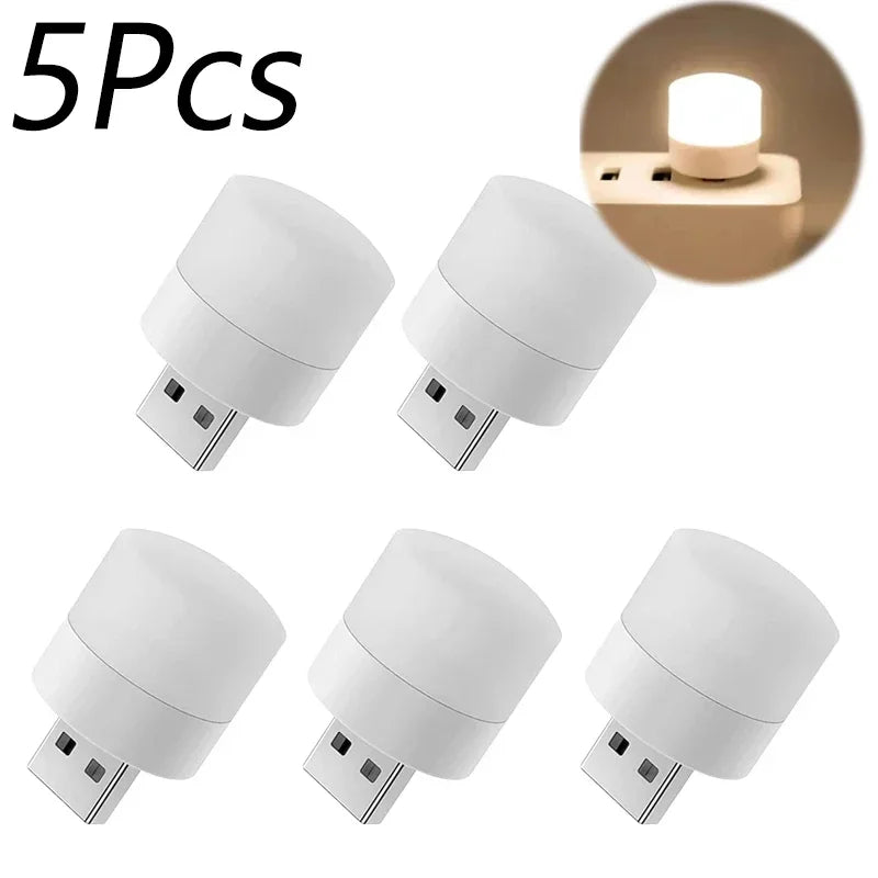 FanzyMarket mini USB LED night lights in warm white, eye-protection reading lamps, portable USB plug-in, 10-pack shown in image.