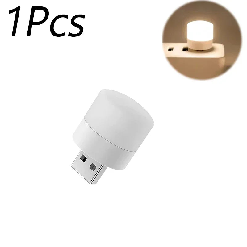 FanzyMarket white mini USB LED night lights, warm white eye-protection lamps, portable plug-in decor for reading, pack options available