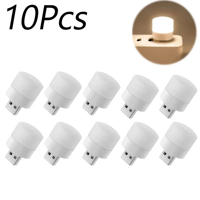 FanzyMarket mini USB LED night lights in warm white, portable eye-protection reading lamps, pack of 1, 3, 5, or 10 for decor and lighting.