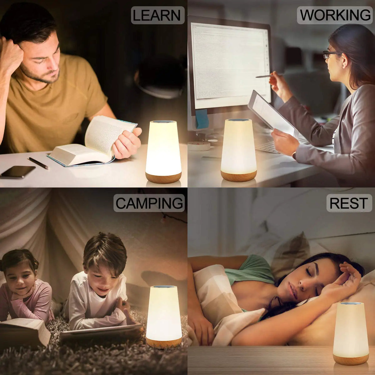 FanzyMarket 13-color touch and remote RGB rechargeable night light with dimmable USB portable bedside lamp, ideal for cozy lighting.