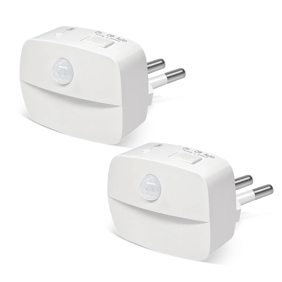 FanzyMarket motion sensor night light with dusk-to-dawn sensor, mini LED nightlight for bathroom, hallway, or bedroom with EU/US plug.