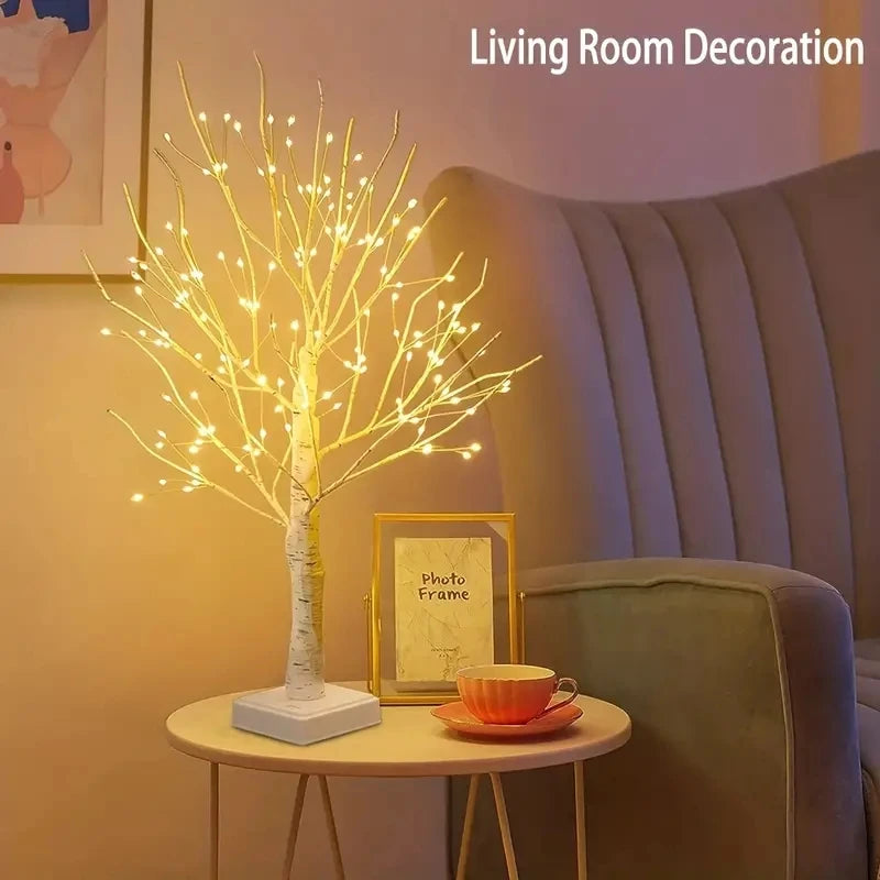 FanzyMarket 144 LED Birch Tree Light in warm white, USB and battery powered, 60x10 cm holiday tabletop decor for Christmas, Halloween, Easter.