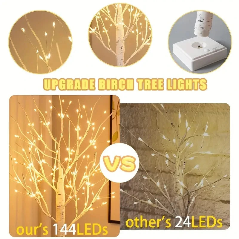 FanzyMarket 144 LED Birch Tree Light in warm white, USB and battery powered tabletop decor for Christmas, Halloween, Easter celebrations.