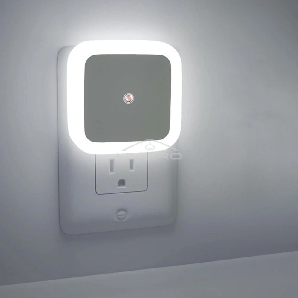 Two blue FanzyMarket mini square LED plug-in night lights with sensors, soft glow for baby rooms, bedrooms, and hallways.