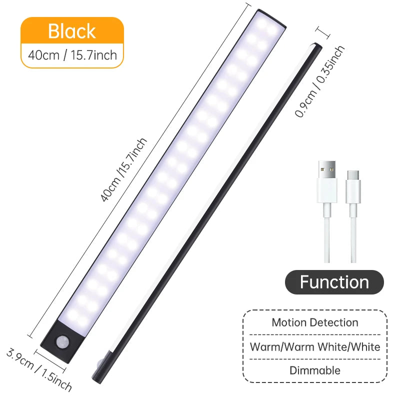 FanzyMarket rechargeable motion sensor LED night light with magnetic mount, three color temperatures, suitable for cabinets and wardrobes.