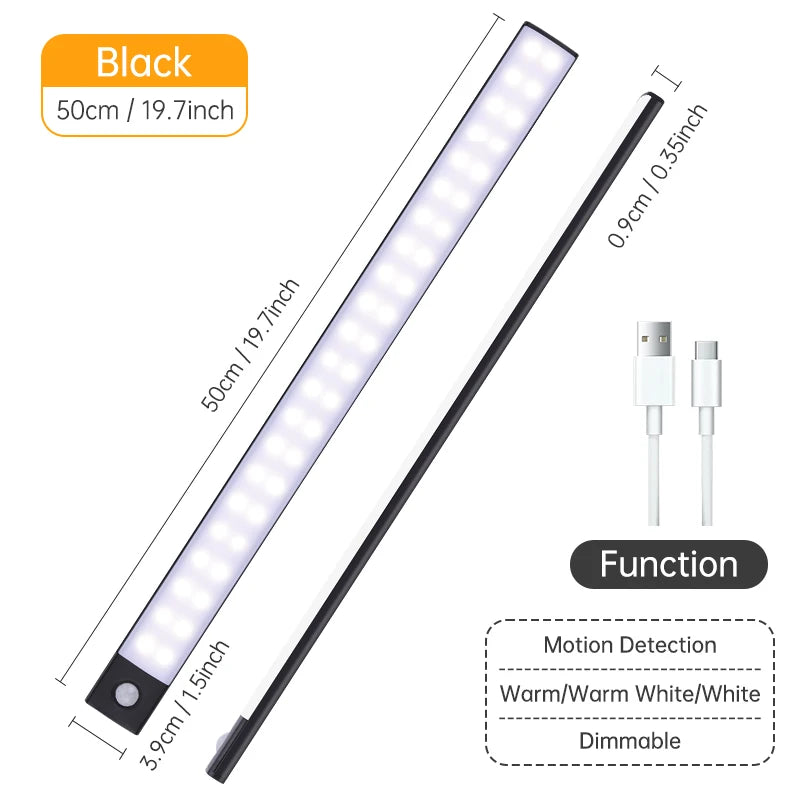 FanzyMarket rechargeable motion sensor LED night light with magnetic mount, showing three color temperature options in a silver finish.