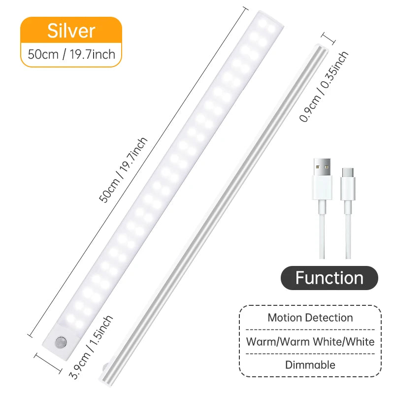 FanzyMarket rechargeable motion sensor LED night light with magnetic mount, 3 color temperatures, suitable for cabinets and wardrobes.