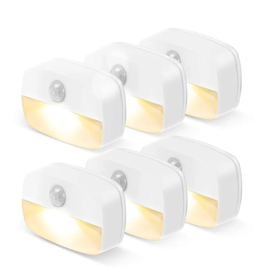 FanzyMarket LED PIR motion sensor night lights in cold white, ideal for under-cabinet, closet, and stair lighting.