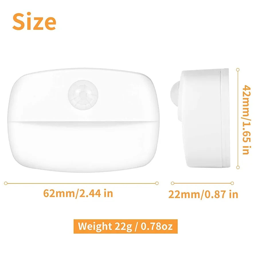 FanzyMarket LED PIR motion sensor night lights for under-cabinet, closet, and stair lighting in cold white, auto on/off.