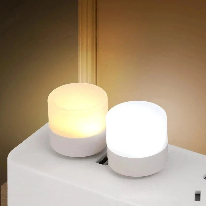 Set of 3-5 FanzyMarket USB mini night lights with warm and white LED, portable plug-in lamps for eye protection and reading.