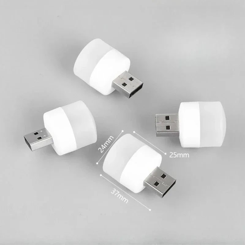 Set of five FanzyMarket mini USB night lights with warm and white LED, portable plug-in lamps for eye protection and reading.