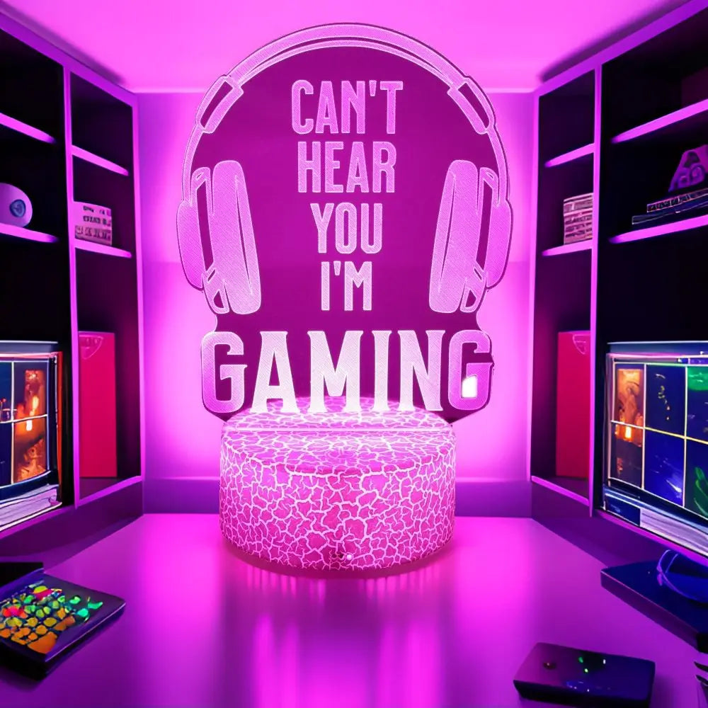 FanzyMarket Neon Gamer 3D LED night light with RGB colors, designed as a gaming table lamp for kids, bedrooms, and gamer rooms.