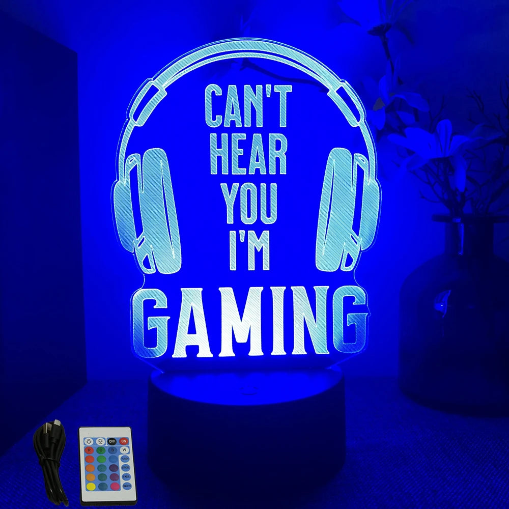 FanzyMarket Neon Gamer 3D LED night light, RGB gaming table lamp with vibrant colors, perfect for kids' bedrooms and gaming rooms.