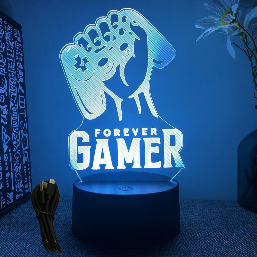 FanzyMarket Neon Gamer 3D LED Night Light with RGB lighting, designed for gaming rooms, bedrooms, and kids' spaces.